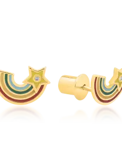 Cercei curcubeu din aur galben cu diamante de 0.05ct si insertii multicolore pentru copii