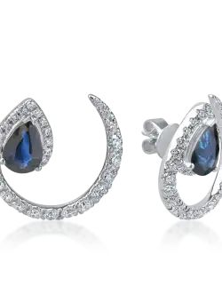 Cercei din aur alb cu diamante de 0.7ct si safire de 1.6ct