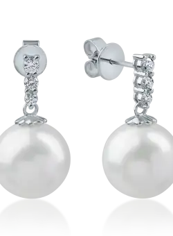 Cercei din aur alb cu perle de cultura de 19.6ct si diamante de 0.1ct