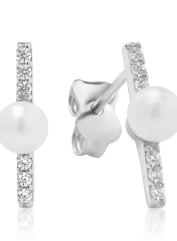 Cercei din aur alb cu perle sintetice si zirconii