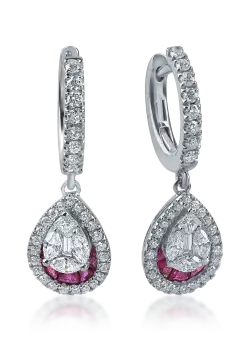 Cercei din aur alb cu rubine de 0.62ct si diamante de 0.28ct