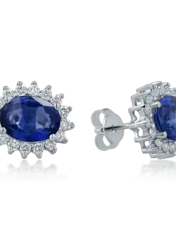 Cercei din aur alb cu safire de 3.84ct si diamante de 0.62ct