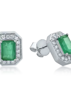 Cercei din aur alb cu smaralde de 1.91ct si diamante de 0.39ct