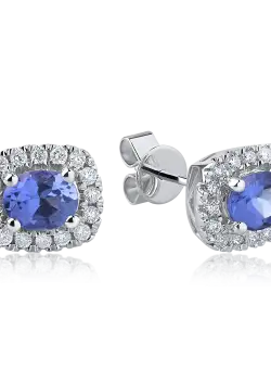 Cercei din aur alb cu tanzanite de 0.8ct si diamante de 0.21ct
