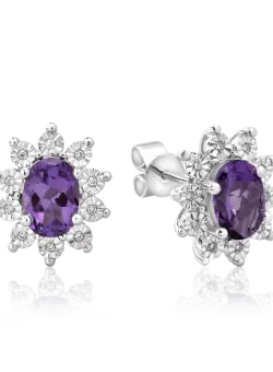 Cercei din aur alb de 14K cu ametiste de 1.44ct si diamante de 0.05ct