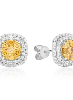Cercei din aur alb de 14K cu diamante fancy-galben de 0.568ct si diamante de 0.426ct
