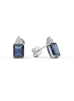 Cercei din aur alb de 14K cu safire de 1.96ct si diamante de 0.13ct