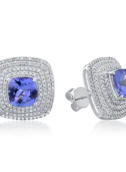 Cercei din aur alb de 14K cu tanzanite de 4.28ct si diamante de 1.19ct