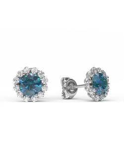 Cercei din aur alb de 18K cu diamante albastre de 0.66ct si diamante transparente de 0.2ct