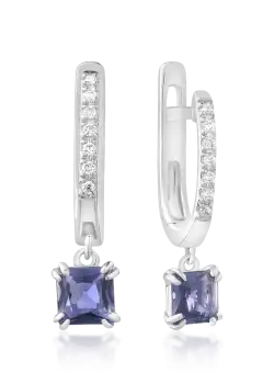 Cercei din aur alb de 18K cu iolite de 0.55ct si diamante de 0.06ct