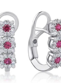 Cercei din aur alb de 18K cu rubine de 0.36ct si diamante de 0.32ct