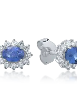 Cercei din aur alb de 18K cu safire de 1.46ct si diamante de 0.62ct