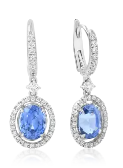 Cercei din aur alb de 18K cu safire de 3.52ct si diamante de 0.48ct