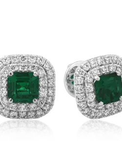 Cercei din aur alb de 18K cu smaralde de 2.08ct si diamante de 1.36ct