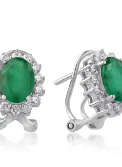 Cercei din aur alb de 18K cu smaralde de 2.17ct si diamante de 0.61ct