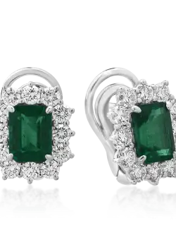 Cercei din aur alb de 18K cu smaralde de 3.55ct si diamante de 1.98ct
