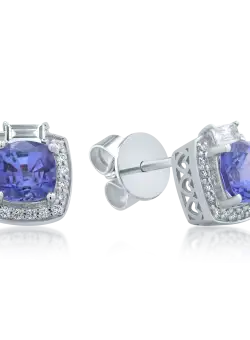 Cercei din aur alb de 18K cu tanzanite de 2.2ct si diamante de 0.367ct