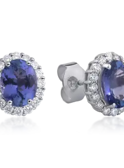 Cercei din aur alb de 18K cu tanzanite de 4.39ct si diamante de 0.81ct