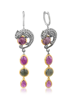 Cercei din aur alb-galben de 14K cu pietre pretioase si semipretioase de 11.71ct