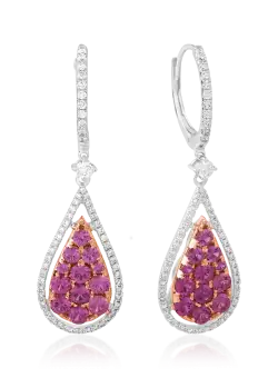 Cercei din aur alb-roz de 18K cu safire roz de 1.53ct si diamante de 0.49ct