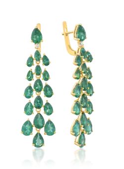 Cercei din aur galben de 14K cu emerite de 17.72ct si diamante de 0.07ct