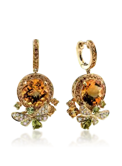 Cercei din aur galben de 18K cu pietre pretioase si semipretioase de 10.39ct