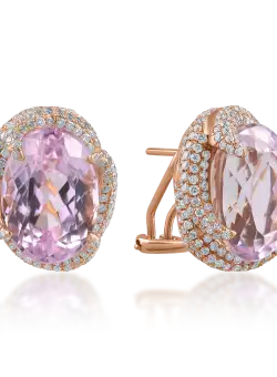 Cercei din aur roz cu kunzite de 16.24ct si diamante de 1.75ct