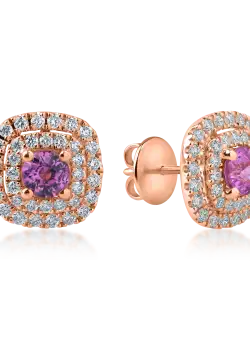 Cercei din aur roz cu safir roz de 1.1ct si diamante de 0.67ct