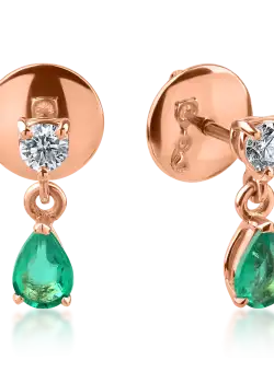 Cercei din aur roz cu smaralde de 0.5ct si diamante de 0.2ct
