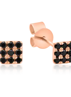 Cercei din aur roz de 14K cu diamante negre de 0.146ct