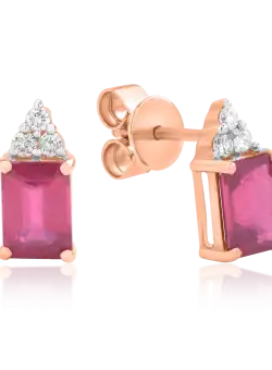 Cercei din aur roz de 14K cu rubine de 2.88ct si diamante de 0.13ct