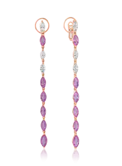 Cercei din aur roz de 18K cu safire roz de 7.34ct si diamante de 1.78ct