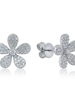 Cercei floare din aur alb cu diamante de 0.4ct