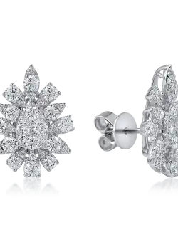 Cercei floare din aur alb cu diamante de 2.5ct