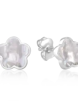 Cercei floare din aur alb de 14K