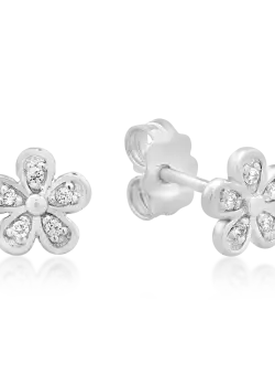 Cercei floare din aur alb de 14K