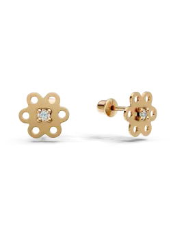 Cercei floare din aur galben cu diamante de 0.04ct pentru copii