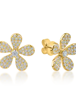 Cercei floare din aur galben cu diamante de 1ct