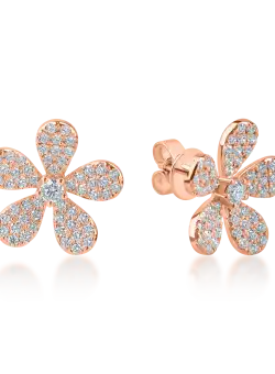 Cercei floare din aur roz cu diamante de 1.ct