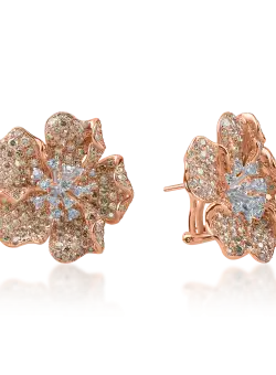 Cercei floare din aur roz cu diamante maro si incolore de 6.6ct