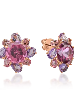 Cercei floare din aur roz cu pietre pretioase si semipretioase de 13.8ct