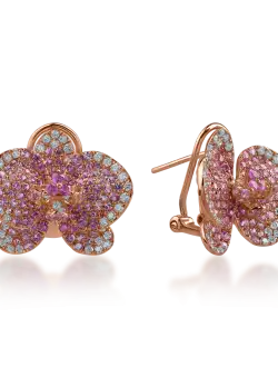 Cercei floare din aur roz cu safire roz de 2.2ct si diamante de 0.55ct