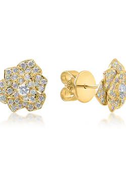 Cercei flori din aur galben cu diamante de 0.5ct