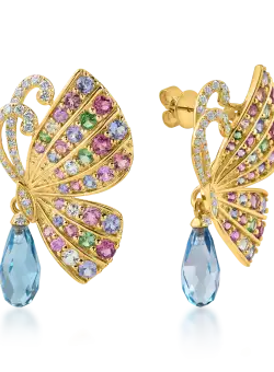 Cercei fluturi din aur galben cu pietre pretioase si semipretioase de 8.3ct