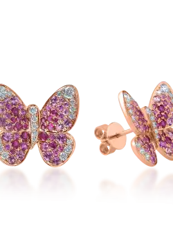 Cercei fluturi din aur roz cu pietre pretioase de 1.9ct