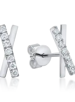 Cercei geometrici din aur alb cu diamante de 0.2ct