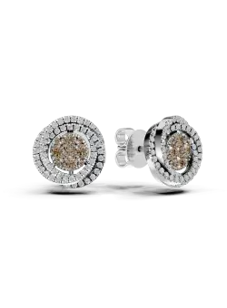 Cercei geometrici din aur alb cu diamante maro si incolore de 0.6ct