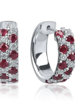 Cercei geometrici din aur alb cu rubine de 0.8ct si diamante de 0.2ct