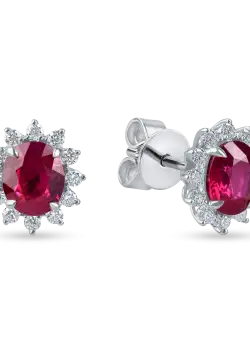 Cercei geometrici din aur alb cu rubine si diamante de 1.8ct