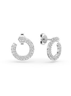 Cercei geometrici din aur alb cu zirconii